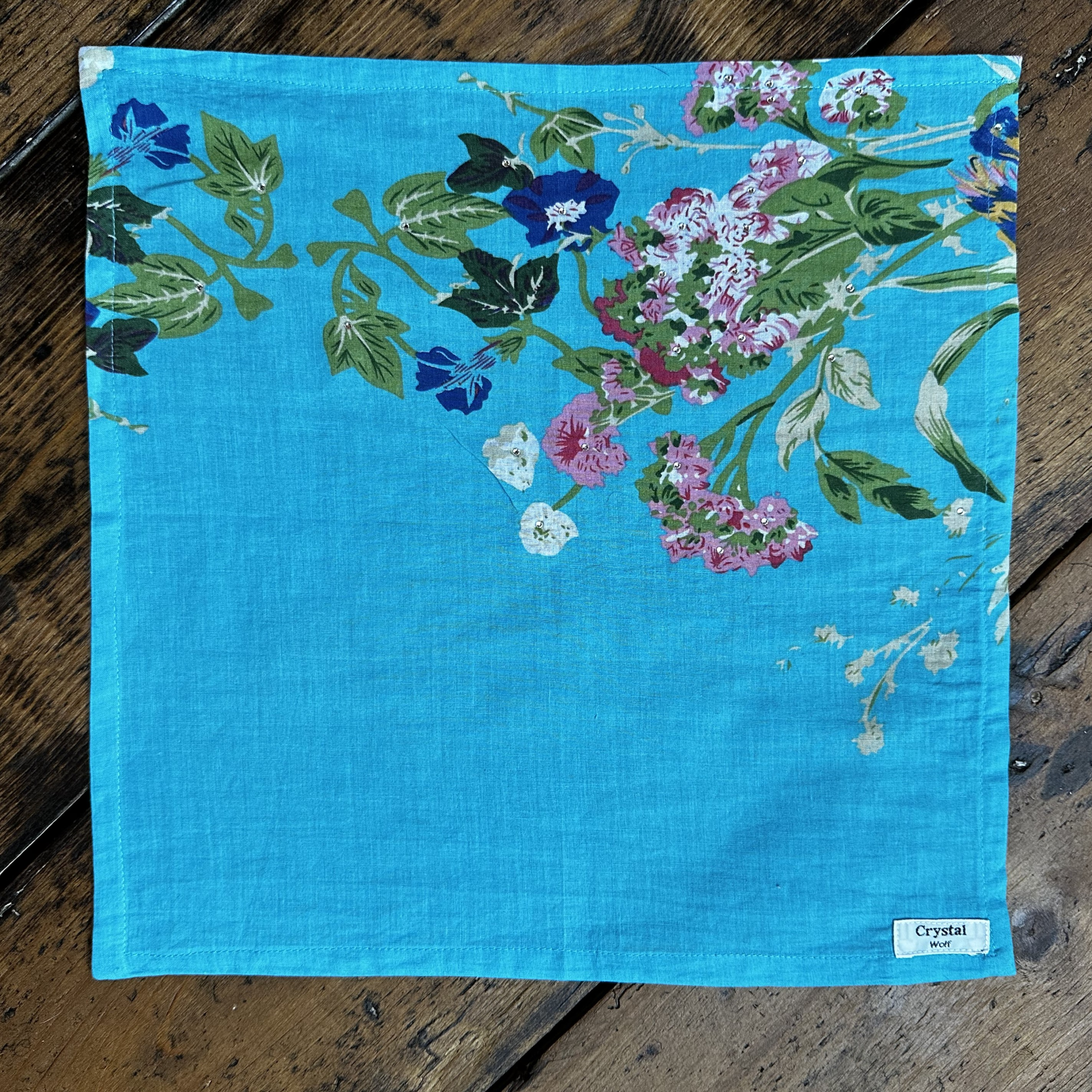 Turquoise floral dog bandana with crystal decoration
